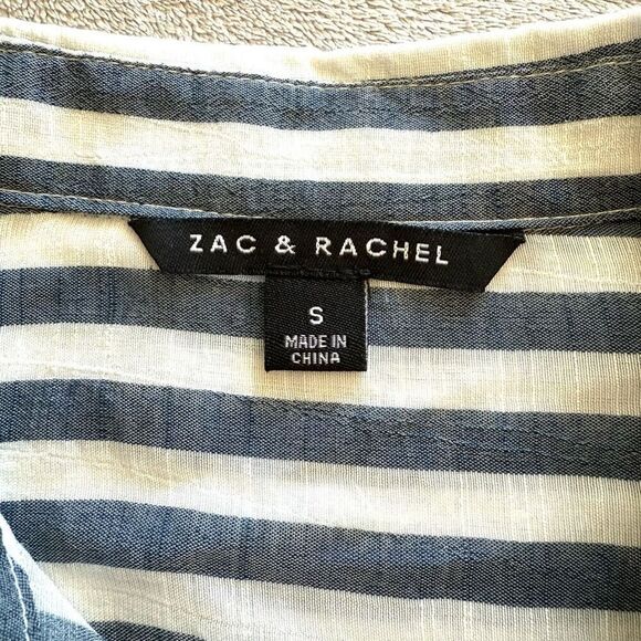 NWOT Zac & Rachel Grey Indigo Striped Button down Shirt - Picture 7 of 11